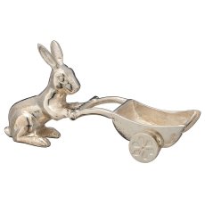 Aluminium Hase mit Schubkarre, 14x21x8cm, silber