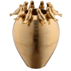 Aluminium Vase mit 10 Vögeln, bauchig, 29x29x36cm, gold