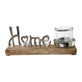 Candle Holder Home Wood-Aluminium, 12x18x8cm, Natural