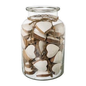 Wooden heart hanger 60 in glass, 16x16x26cm, 5x5cm, white