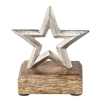 Aluminium Stern auf Holzbase, 8x8x5cm, silber