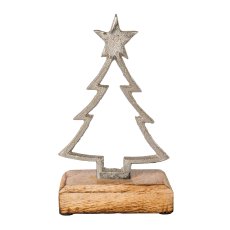 Aluminium Tree On Wooden Base, 17x10x5cm, Silver