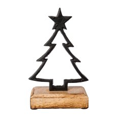 aluminium tree on wooden base, 17x10x5cm, black