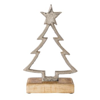 Aluminium Baum auf Holzbase, 22x15x5cm, silber