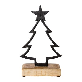 aluminium tree on wooden base, 22x15x5cm, black