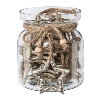 Aluminium Star Hanger x 30/Glass Vase, 12x11x11cm, Silver