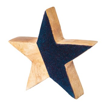 Wood Star with Velvet, 15x15x4 cm, Petrol