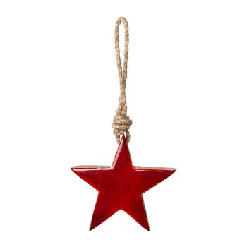 Wood star pendant with enamel, 10x10x1.5cm, red