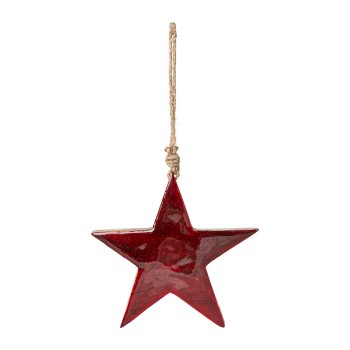 Wood Star Pendant with Enamel, 15x15x2cm, Red