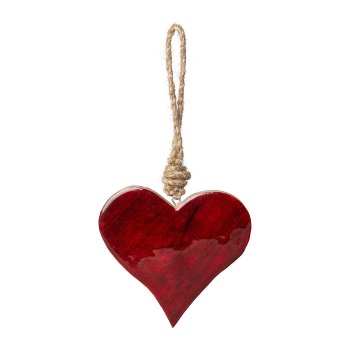 Wooden heart pendant with enamel, 12x12x1.5cm, red