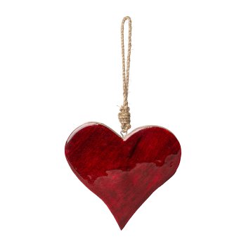 Wooden heart pendant with enamel, 15x15x2cm, red