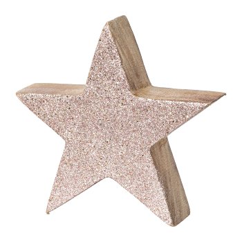 Wood Decoration Star with Glitter, 15x15x3,5cm, Pink