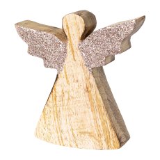 Holz Engel mit Glitter, 12x12x2,5cm, rosa