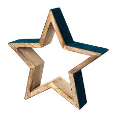 Holz Stern mit Samt stehend, 30x33x7cm, petrol