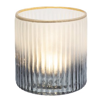 Glass Tea Light with Gold Ring, 10x10x10cm, Grey