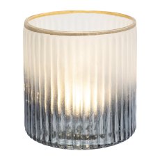 Glass Tea Light with Gold Ring, 10x10x10cm, Grey