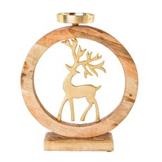 Wooden object on base, with aluminium stag, 30x26x5cm,