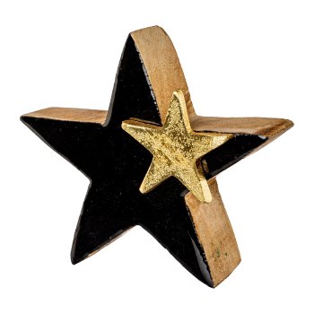 Holz Stern m.Enamel/m.Aluminium Stern BLACK TWINS, 15x15x4cm,