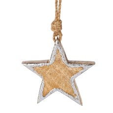 Wooden hanger star foil finish, 10x10x1,5cm, silver