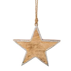 Wooden hanger star foil finish, 15x15x2cm, silver