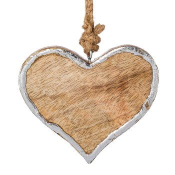 Wooden hanger heart foil finish, 10x10x1,5cm, silver