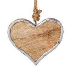 Wooden hanger heart foil finish, 10x10x1,5cm, silver