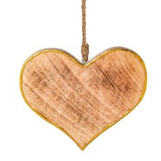 wooden hanger heart foil finish, 15x15x2,5cm, gold