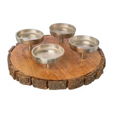 Wooden plate wreath w.4 aluminium,tea light holders, 27x8x27cm,