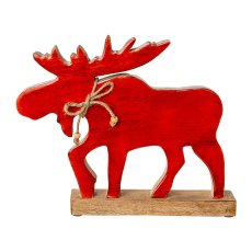 Holz Hirsch m.Enamelglitterfinish, 24x21x6cm, rot