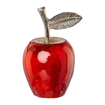 Holz Apfel m.Aluminium Blatt m.Enamelfinish, 14x10x10cm, rot