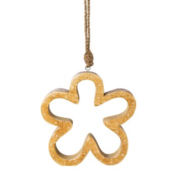 Mango Holz Blüte offen Hänger, 15x15x2,5cm, natur