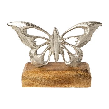 Aluminium Schmetterling auf Holz Base, 15x10x5cm, silber