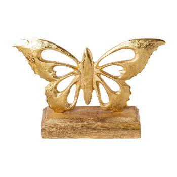 Aluminium butterfly on wooden base, 20x13x5cm, gold