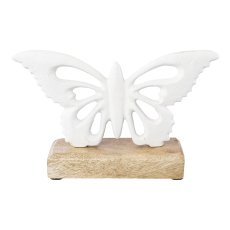 Aluminium butterfly on wooden base, 20x13x5cm, weiss