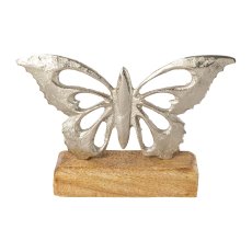 Aluminium butterfly on wooden base, 20x13x5cm, silver