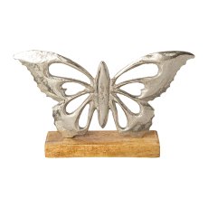 Aluminium butterfly on wooden base, 25x15x5cm, silver