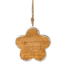 Mango wood hanger flower with metallic edge, 15x15x1,5cm, silver