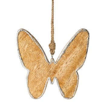 Mango wood hanger butterfly with metallic edge, 15x15x1,5cm, silver