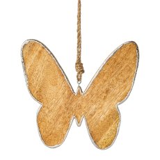 Mango Holz Hänger Schmetterling m.Metallic Rand, 20x20x1,5cm, silber