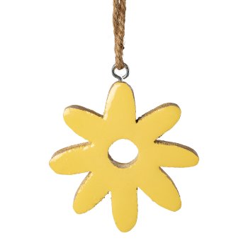 Mango wood flower with enamel finish, 7x7x2,5cm, light yellow