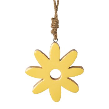 Mango wood flower with enamel finish, 10x10x2,5cm, light yellow