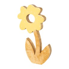 Mango wood flower standing with enamel finish, 25x12x2,5cm, light yellow