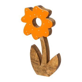Mango wood flower standing with enamel finish, 25x12x2,5cm, apricot