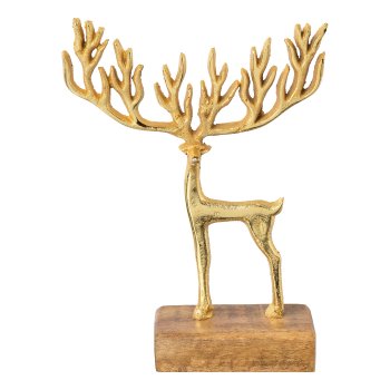 Aluminum deer mammoth on mango wooden plate, 23x17x5cm, gold