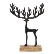 Aluminum deer MAMMUTGEWEIH on mango wooden plate, 28x22x5cm, black