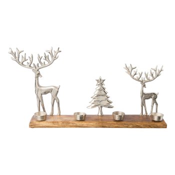 Aluminum Christmas ensemble tea light holder, 50x28x10cm, silver