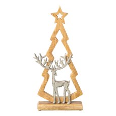 Mango Holz Baum m.Aluminium Hirsch auf Platte, 40x20x7cm, silber