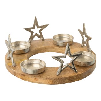 Aluminum 4pcs star/candle holder wreath, 31x31x12cm, silver