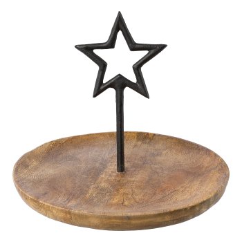 Wooden plate with star handle, 25x25x20cm, black