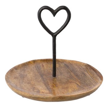 Wooden plate with heart handle, 25x25x20cm, black